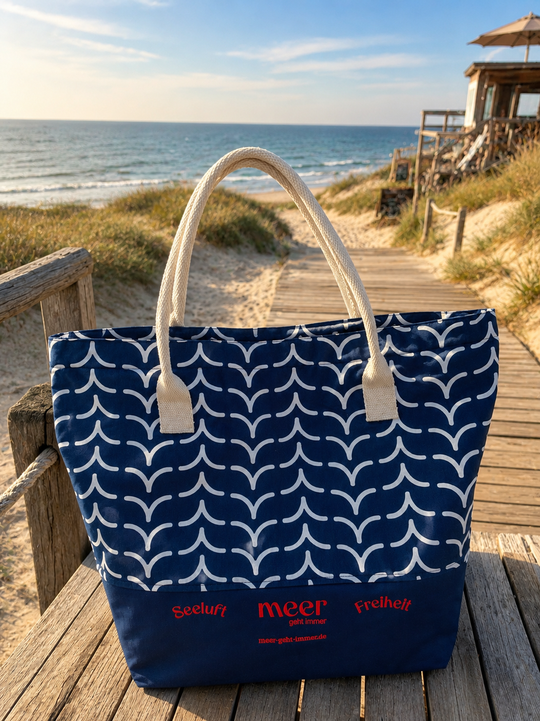 Beach or Shopping Bag / Whales Tails Navy Special Edition "Meer geht immer"
