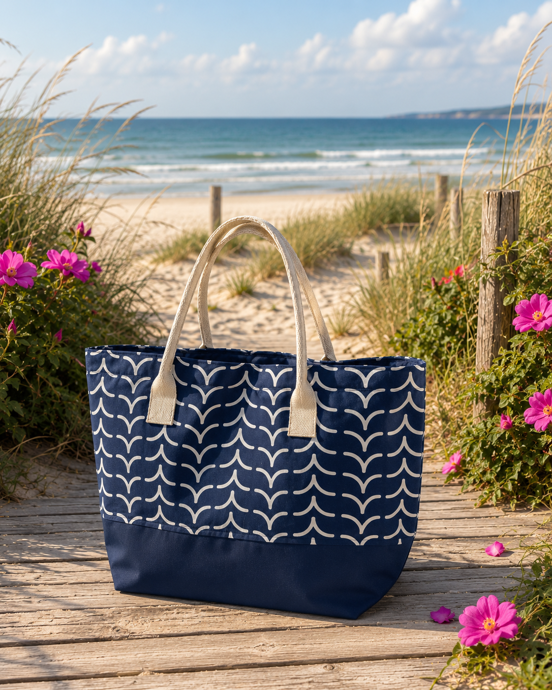 Beach or Shopping Bag / Whales Tails Navy