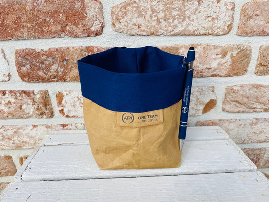 Korb aus Zementsackpapier personalisiert in Eurer CI