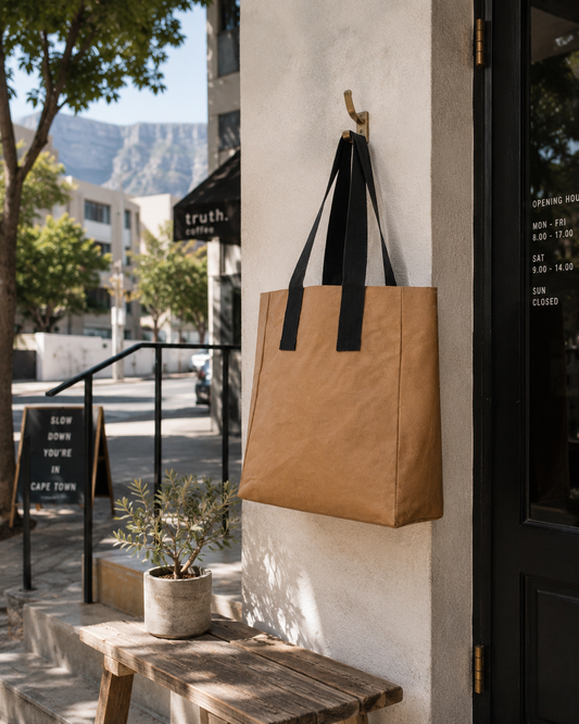 Großer Paper Shopper aus recyceltem Kraftpapier – mit Logo möglich