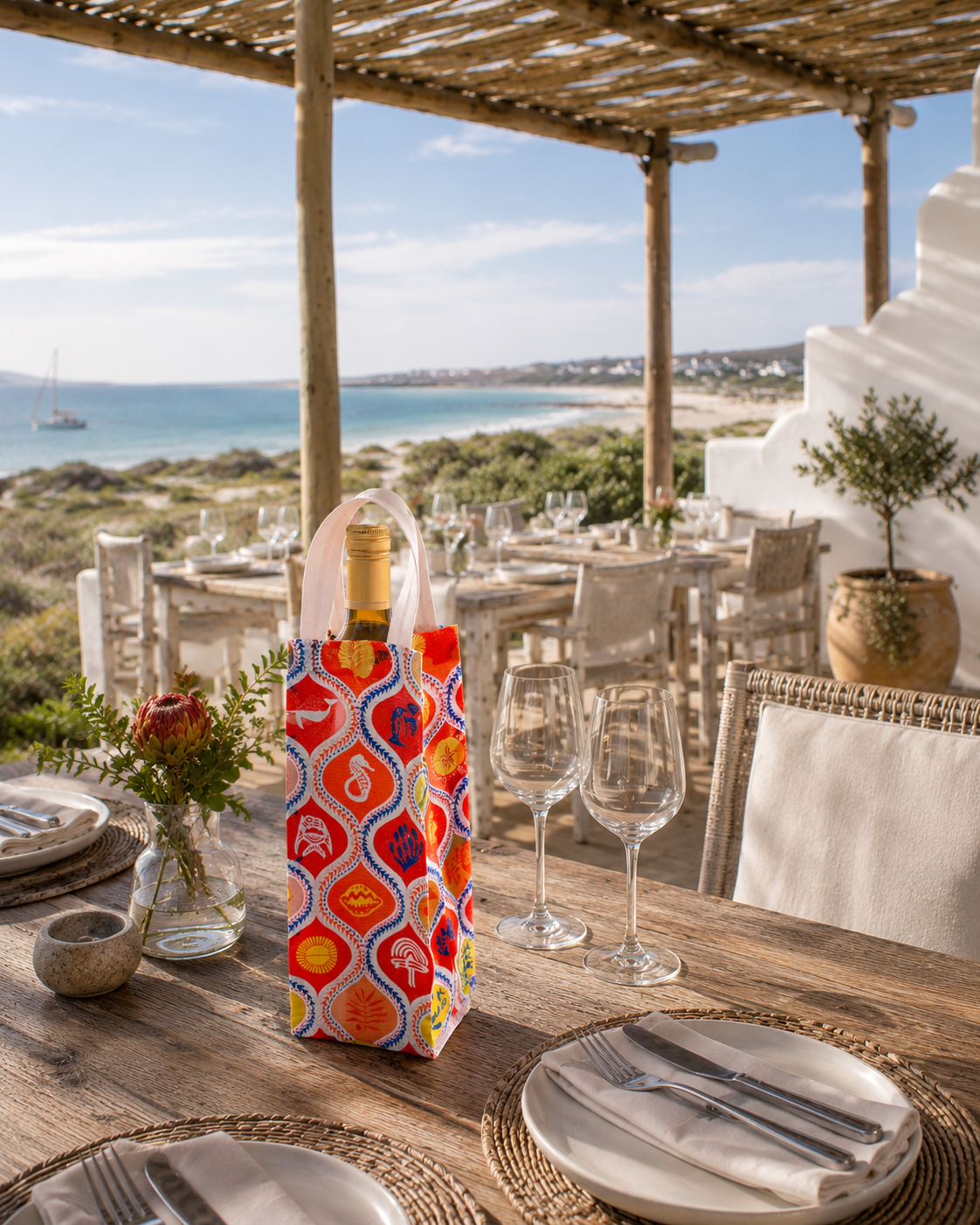 "Wine Gift Bag" aus recycelten Plastikflaschen – diverse Prints möglich
