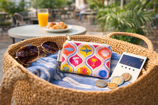 Münzbörse aus recycled plastic in diversen Prints, auf Wunsch mit Logo gedruckt oder als Seitenlabel