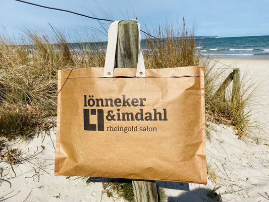 Paper Shopper genäht mit Baumwollgriffen und Logo